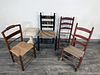 FOUR VINTAGE LADDER BACK CHAIRS & PIANO STOOL