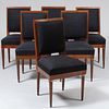 Set of Four Directoire Style Mahogany Horsehair Upholstered Dining Chairs 