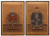 Pair of Large Chinese Ancestral Portraits on Silk