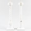 Pair of Carved Alabaster Columnar Form Table Lamps