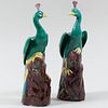 Pair of Chinese Export Porcelain Models of Peacocks
