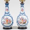 Pair of Chinese Export Porcelain Bottle Vases Mounted as Lamps