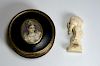 English 19th C. lacquer snuff box with miniature on ivory inset in lid