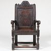 Elizabethan Style Carved Stained Oak Armchair