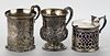 ENGLISH GEORGIAN AND VICTORIAN STERLING SILVER MUGS AND MUSTARD POT, LOT OF THREE