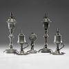 Pewter Whale Oil Lamps, Including Double Bulls-eye Lamp