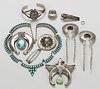 NATIVE AMERICAN / SOUTHWESTERN-STYLE SILVER-TYPE AND MEXICAN STERLING JEWELRY, LOT OF NINE