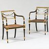 Pair of Regency Painted and Parcel-Gilt Caned Armchairs