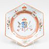 Chinese Export Hexagonal Porcelain Armorial Charger with Arms of Townshend Impaling Harrison