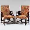 Pair of George III Style Mahogany Armchairs with Earlier Needlework Upholstery