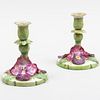 Pair of Small Lady Anne Gordon Porcelain Pansy Candlesticks
