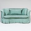 Dorothy Draper Style Semi-Circular Pale Green Moire Upholstered Sofa