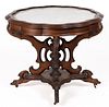  AMERICAN VICTORIAN CARVED WALNUT MARBLE-TOP CENTER TABLE
