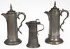 ASSORTED PEWTER FLAGONS, LOT OF THREE