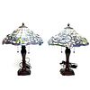 Pair of Tiffany Style Leaded Glass Lamps