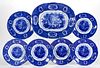ENGLISH FLOW BLUE "ORIENTAL" TRANSFER-PRINTED CERAMIC TABLE ARTICLES, LOT OF SEVEN