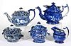 STAFFORDSHIRE TRANSFER-PRINTED TEA ARTICLES, LOT OF FIVE