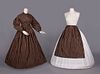 PRINTED COTTON DAY DRESS & MATCHING APRON, 1860s