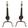 WROUGHT-IRON AND BRASS ANDIRONS, PAIR