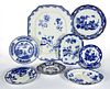 ENGLISH FLOW BLUE FLORAL MOTIF TRANSFER-PRINTED CERAMIC TABLE ARTICLES, LOT OF NINE