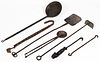ASSORTED WROUGHT-IRON AND IRON HEARTH ARTICLES, LOT OF SEVEN