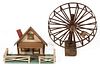 AMERICAN FOLK ART HOUSE AND WHEEL, LOT OF TWO