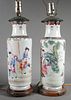 Pair Antique Chinese Famille Rose Lamps