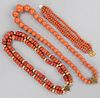 VINTAGE 14K YELLOW GOLD-CLASPED CORAL / CORAL-TYPE BEADED JEWELRY, LOT OF THREE
