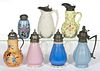 ASSORTED CERAMIC AND GLASS SYRUP PITCHERS, LOT OF SIX