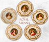 19th C. Set of Five Royal Vienna Hand Painted Decorative Wall Plates, Wagner Signed