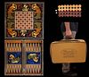 A Persian Shiraz Khatam Inlayed Hand Painted Backgammon Set In Bag, Signed By Artist