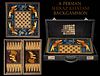 A Persian Shiraz Khatam Inlayed Hand Painted Backgammon Set In Case, Signed By Artist