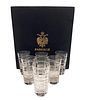 Six Faberge Clear Crystal Shot Glasses, Signed & Boxed