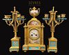 19th C. Raingo Freres Sevres Jeweled Bronze Clock Set, Signed