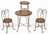 WIRE ICE CREAM TABLE AND CHAIRS, LOT OF FOUR
