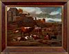  DROVERS & THEIR HERD IN AN ITALIAN LANDSCAPE OIL PAINTING