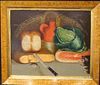 STILL LIFE OF FOOD IN A KITCHEN OIL PAINTING