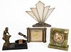 ART DECO DESK LAMPS AND CLOCKS, LOT OF FOUR