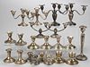 ALVIN AND OTHER WEIGHTED STERLING SILVER CANDLE HOLDERS AND CANDELABRA, LOT OF 21