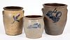 AMERICAN FLORAL-DECORATED STONEWARE JARS, LOT OF THREE