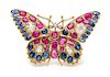 A Victorian Yellow Gold, Diamond and Multigem Butterfly Brooch, 15.40 dwts.