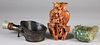 Chinese bronze iron, quartz bowl, and stone bowl