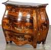 Continental marquetry inlaid bombe chest