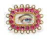 A Georgian Yellow Gold, Pink Gemstone and Seed Pearl Lover's Eye Brooch, 4.10 dwts.
