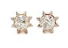 A Pair of Bicolor Gold and Diamond Stud Earrings, 2.90 dwts.