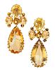 * A Pair of Yellow Gold and Citrine Pendant Earclips, 5.70 dwts.