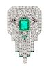 An Art Deco Platinum, Emerald, Diamond, and Multigem Clip Brooch, 8.90 dwts.