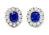 A Pair of Platinum, Burmese Sapphire and Diamond Earclips, 4.20 dwts.