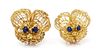 A Pair of 18 Karat Yellow Gold, Lapis Lazuli and Diamond Mouse Brooches, 18.15 dwts.