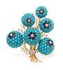 A Yellow Gold, Sapphire, Diamond and Simulated Turquoise Brooch, 36.40 dwts.